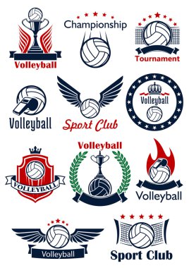 Volleyball game icons, emblems and symbols clipart