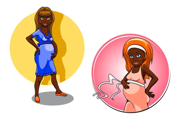 Cartoon pregnant women caresses bellies — Stockvector