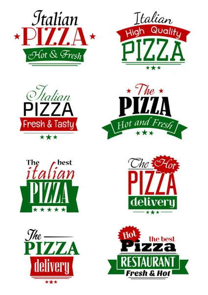 Итальянская пицца красочные этикетки и знаки — стоковый вектор