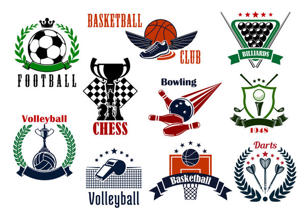 Sport games icons and heraldic emblems
