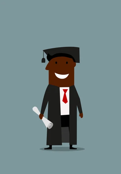 Happy man in graduation gown with diploma — Stockvector