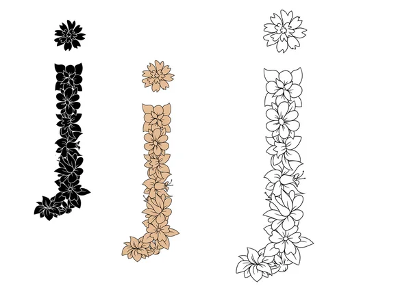 Carta de fonte vintage j com elementos florais — Vetor de Stock