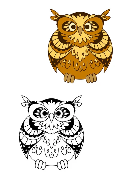 Retro stylized brown owl bird mascot — Stockvector