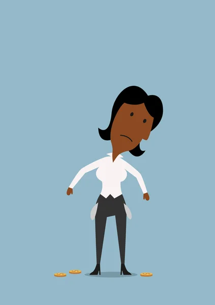 Triste mujer de negocios con los bolsillos vacíos — Vector de stock