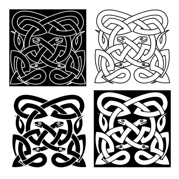 Celtic knot pattern of tribal snakes interlacement — Stockvector