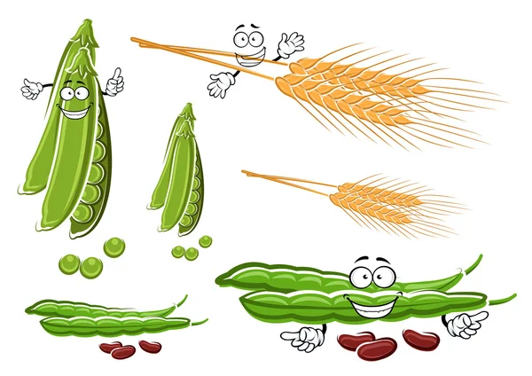 Oreilles de blé, pois frais et légumes haricots — Image vectorielle