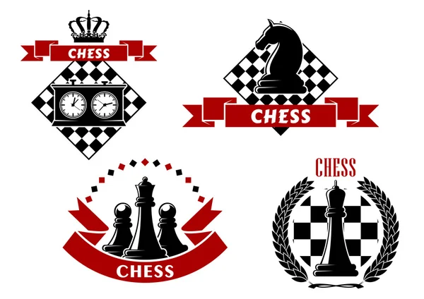 Chess game icons with chessmen and boards — Stockový vektor