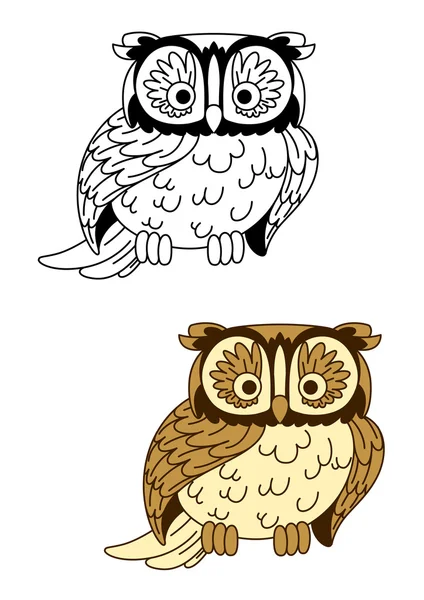 Brown and colorless cartoon owl bird mascot — 스톡 벡터