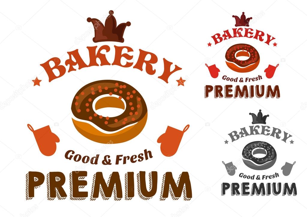 Pastry emblem with glazed doughnut and text