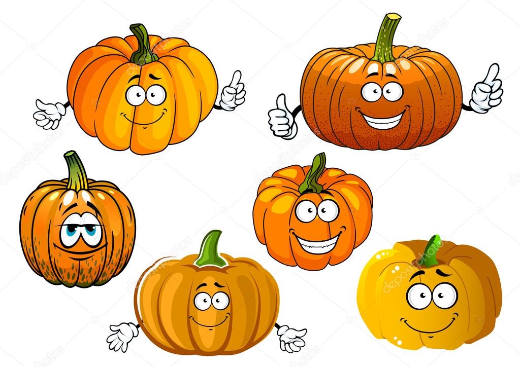 Cartoon isolated orange pumpkin vegetables