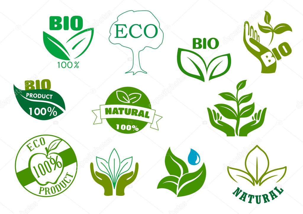 Bio, eco and natural products green symbols