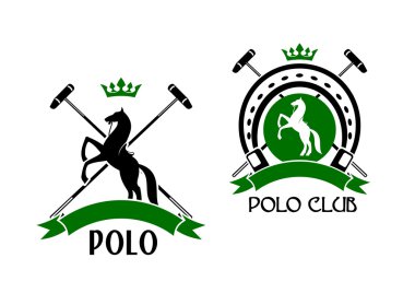 Polo club emblem with horse and sport items