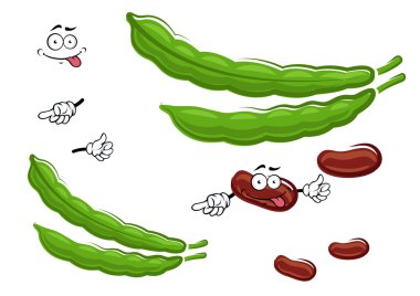 Cartoon fresh beans vegetable characters