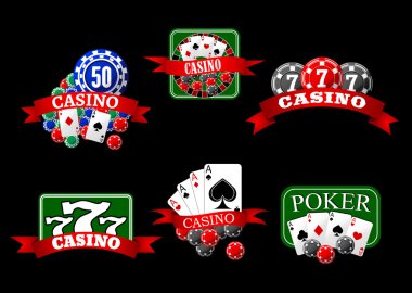 Casino, poker, jackpot and roulette icons
