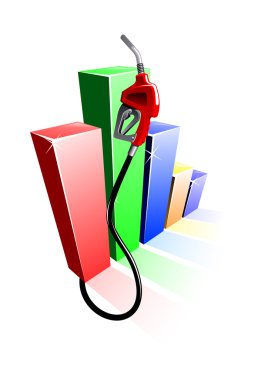 Bar graph of fuel prices with gas pump nozzle