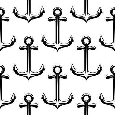 Black vintage ship anchors seamless pattern