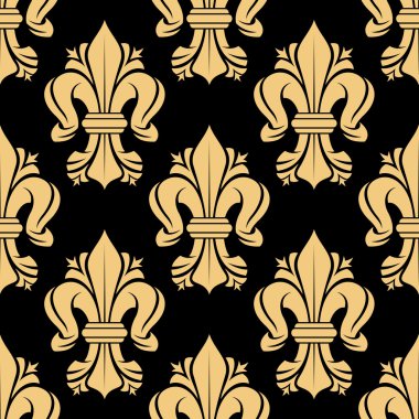 Beige and black fleur-de-lis floral seamless pattern