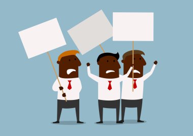 Group of businessmen protesting with placards