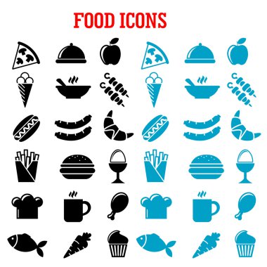 Restaurant and fast food flat icons clipart