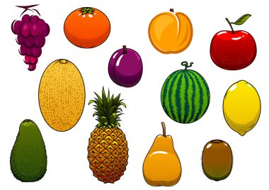 Sweet fresh fruits and berries in cartoon style