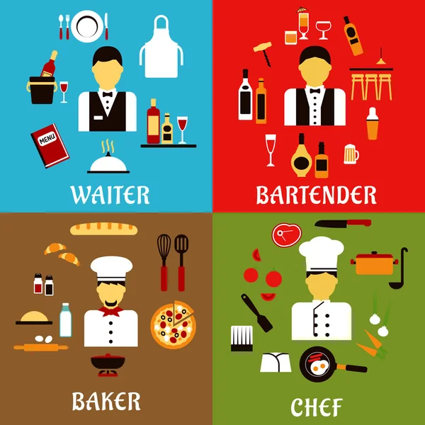 Koch, Bäcker, Kellner und Barkeeper — Stockvektor