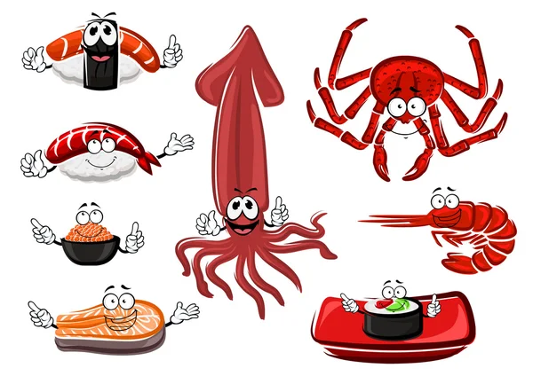 Fresh and tasty cartoon seafood — Stockvector