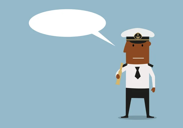 Ship captain with spyglass and speech bubble — Stockvector