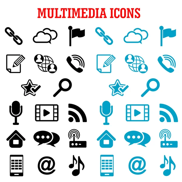Multimedia and communication flat icons — Stok Vektör