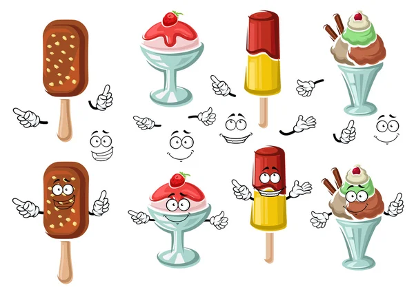 Cartoon tasty colorful ice cream characters — Stockvector