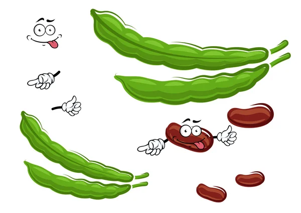 Cartoon haricots frais caractères de légumes — Image vectorielle