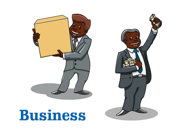 Cartoon businessmen with money and box — Stok Vektör