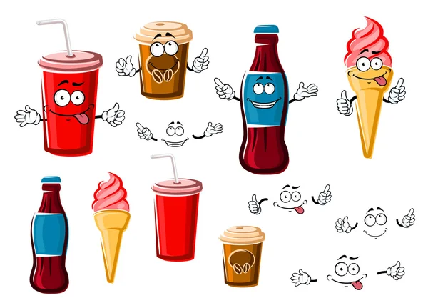 Coffee and soda cups, drink and ice cream — Wektor stockowy