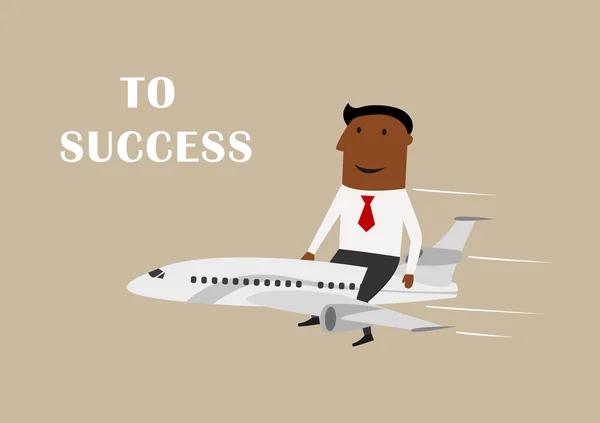 Businessman flying on airplane to success — Stok Vektör