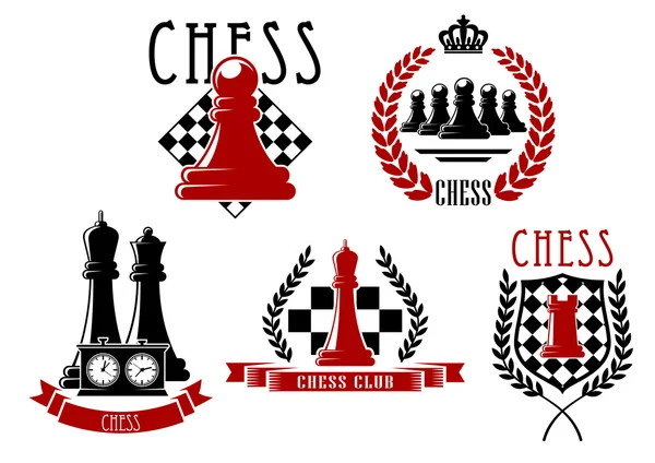 Chess game icons with boards, clock and pieces — Wektor stockowy
