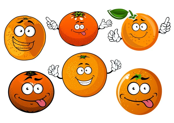 Cartoon ripe juicy orange fruits characters — Stockvector