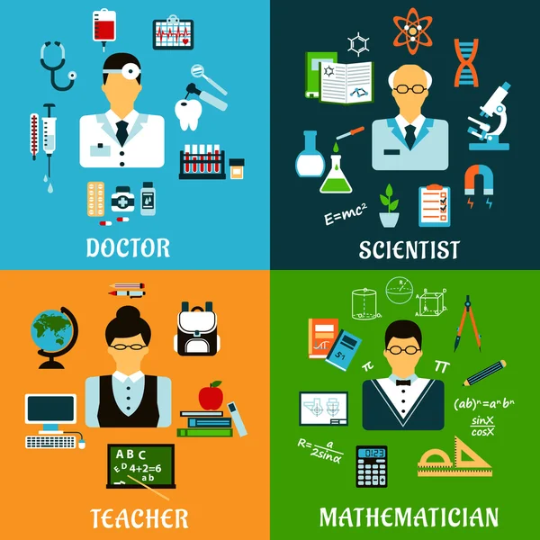 Doctor, teacher, scientist and mathematician — 图库矢量图片