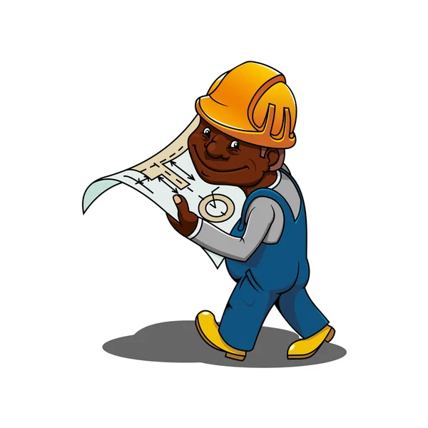 Ingeniero de dibujos animados o constructor con plano — Vector de stock