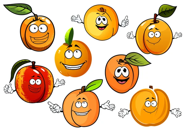 พีชการ์ตูน น้ําหวาน และผลไม้แอปริคอท — ภาพเวกเตอร์สต็อก