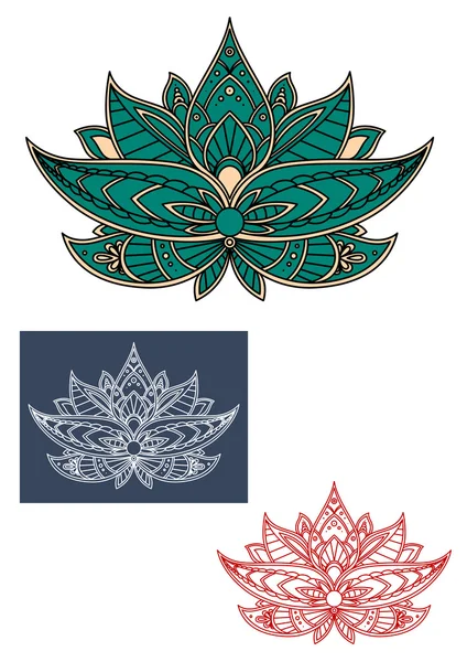 Green indian lotus flower with ornament — ストックベクタ