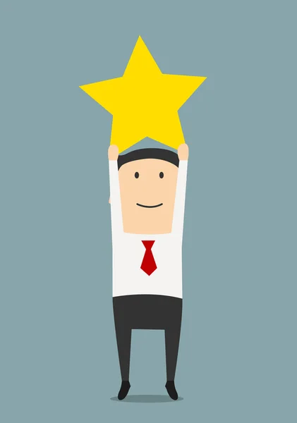 Businessman get a golden star trophy — Stok Vektör
