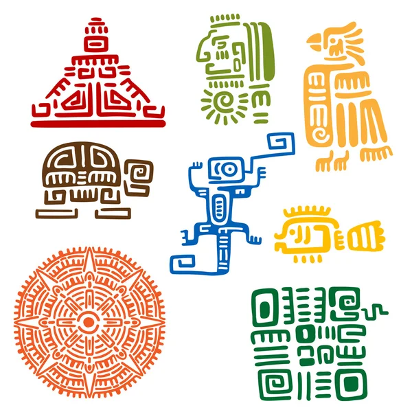 Antiguos tótems o signos mayas y aztecas — Vector de stock