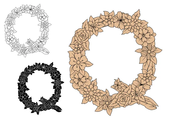 Lettre majuscule Q avec des éléments floraux — Image vectorielle