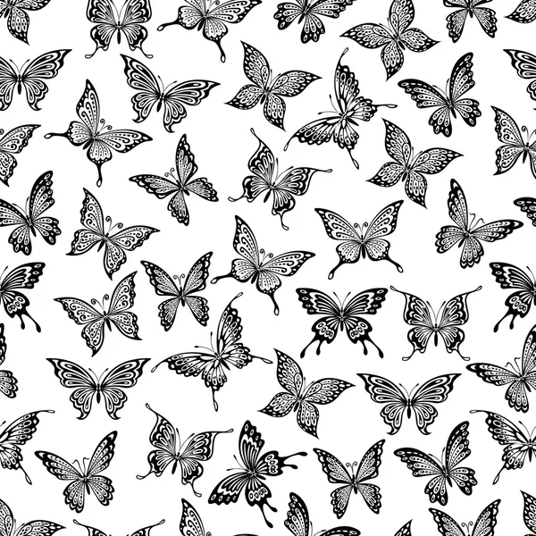 Flying butterfly outline Outline flying butterflies seamless pattern — Stock Vector