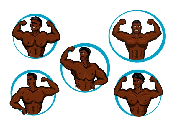 Cartoon posing bodybuilders and athletes — Stock Vector