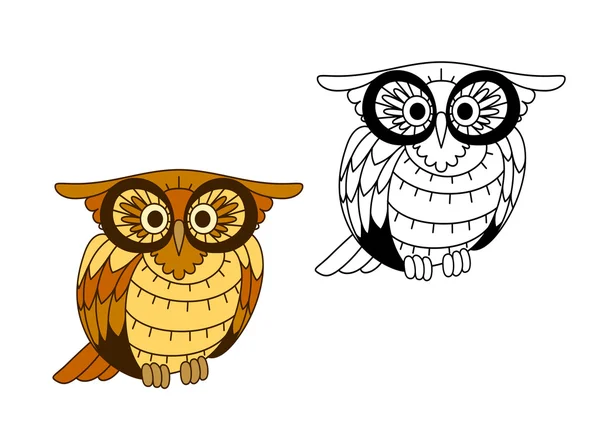 Funny creech owl with yellow and brown plumage — Stock Vector