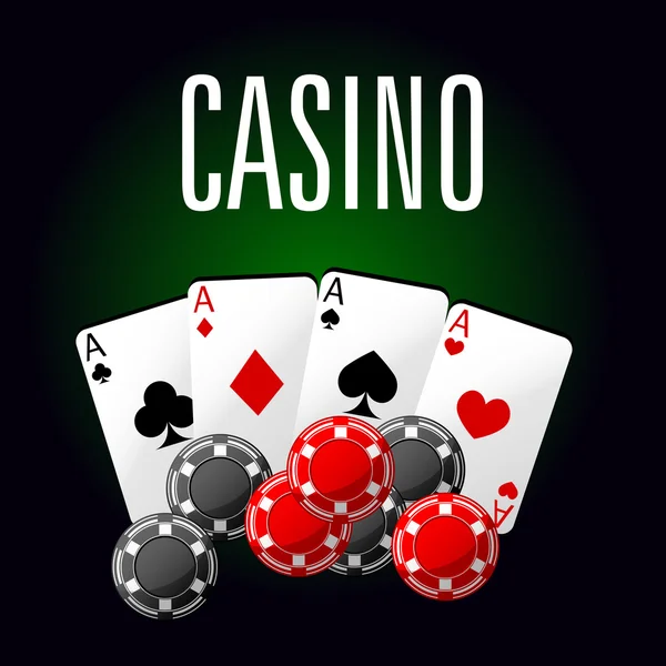 Ícone do clube de casino com quatro ases e fichas de jogo — Vetor de Stock