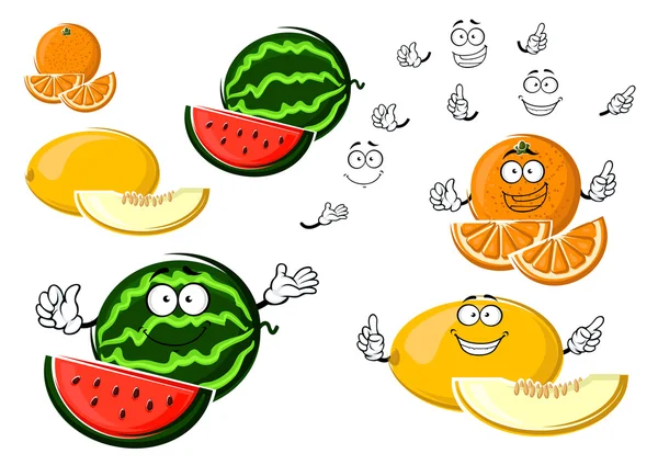 Ripe melon, orange and watermelon fruits — ストックベクタ