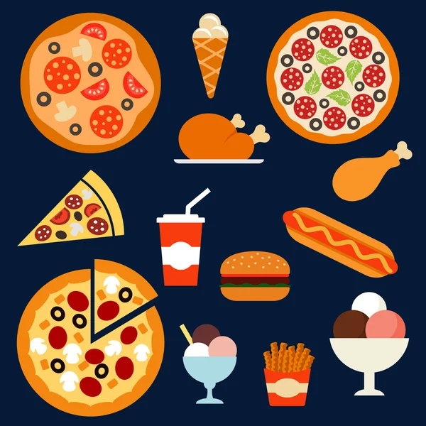 Fast food, drink and desserts menuflat icons — 图库矢量图片