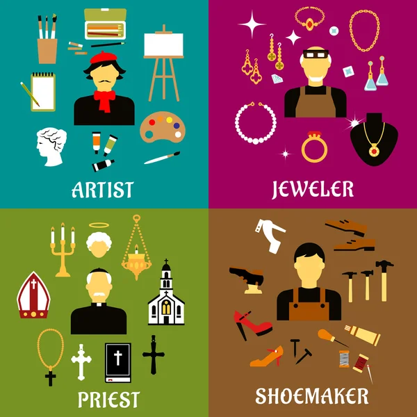 Juwelier, Schuhmacher, Künstler und Priester — Stockvektor