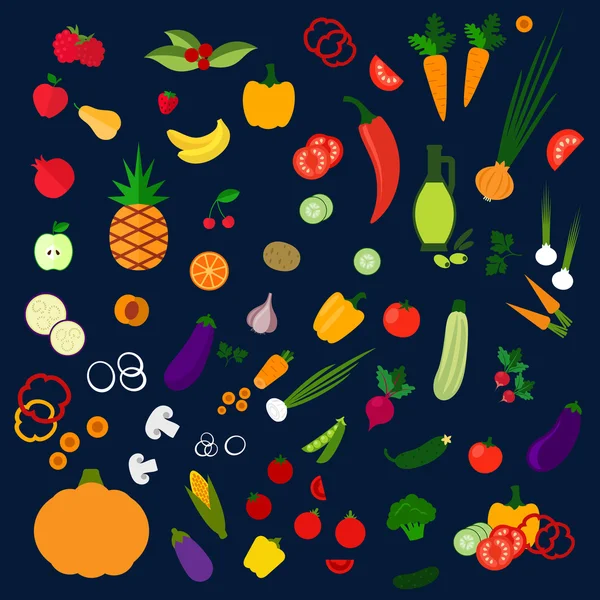 Čerstvá zdravé domácí ovoce a zeleniny, ikony — Stockový vektor